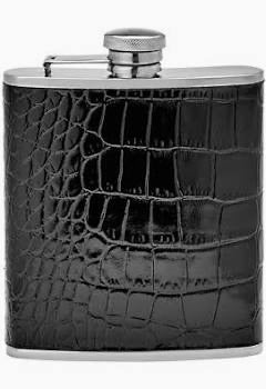 Black Embossed Croc Leather Wrapped Flask