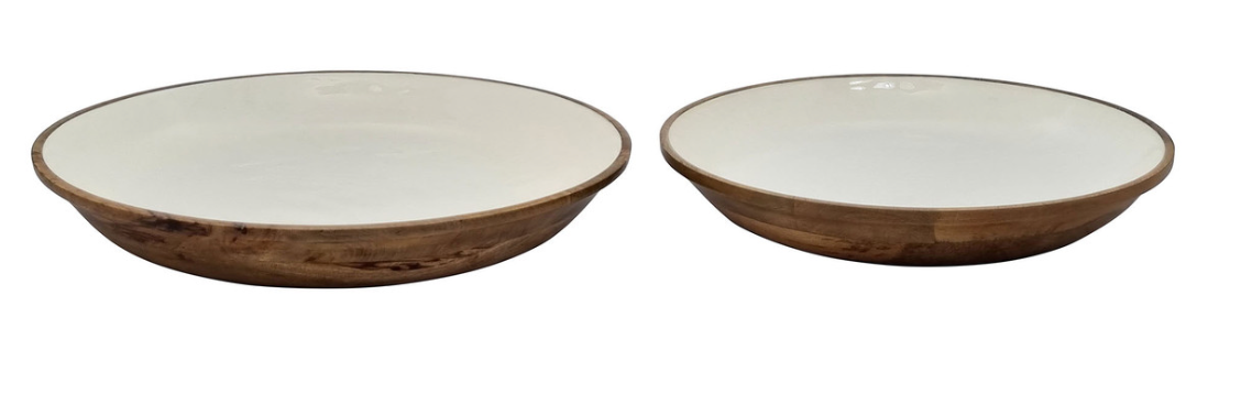Enamel and Mangowood Round Bowl - Set of 2