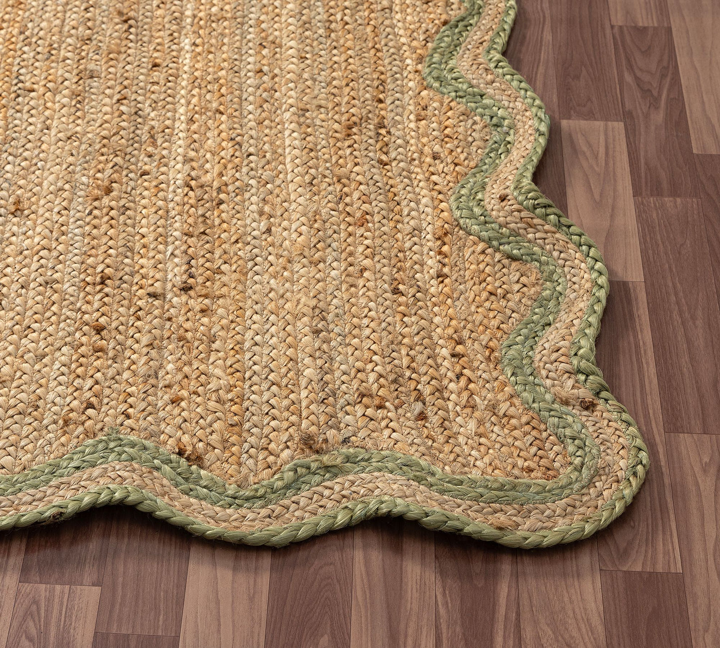 Olivya Jute Scallop Rug Natural/Sage Green