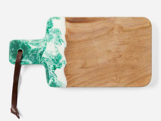 Austin Dark Green Swirled Resin and Natural Teak Serving Board, 8 x 16.5