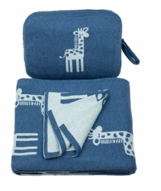 Blue Giraffe Baby Blanket Set