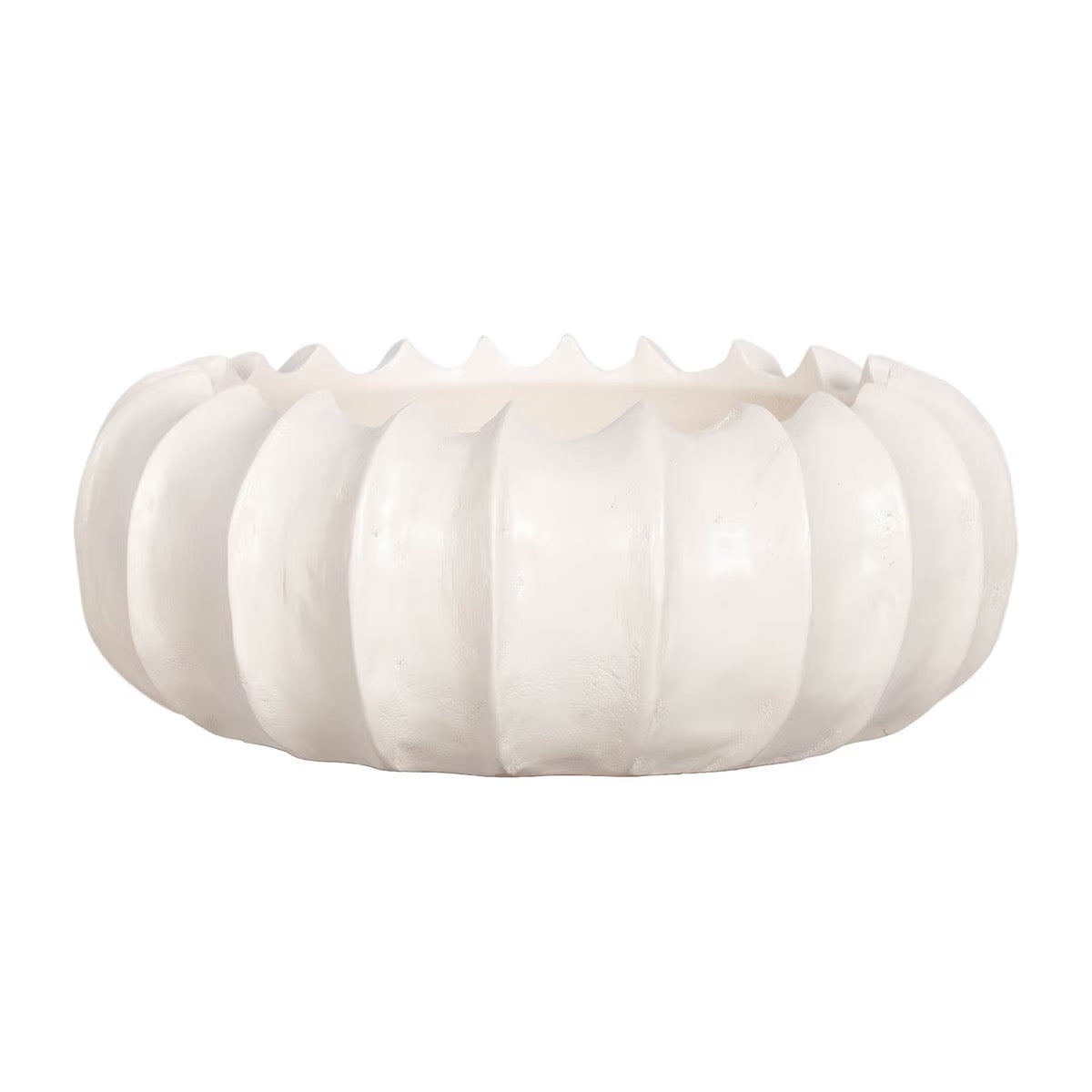 Scalloped Carved Wooden Bowl - White