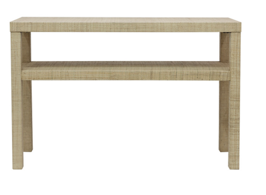 Raffia Wrapped Console Table with Shelf - Natural