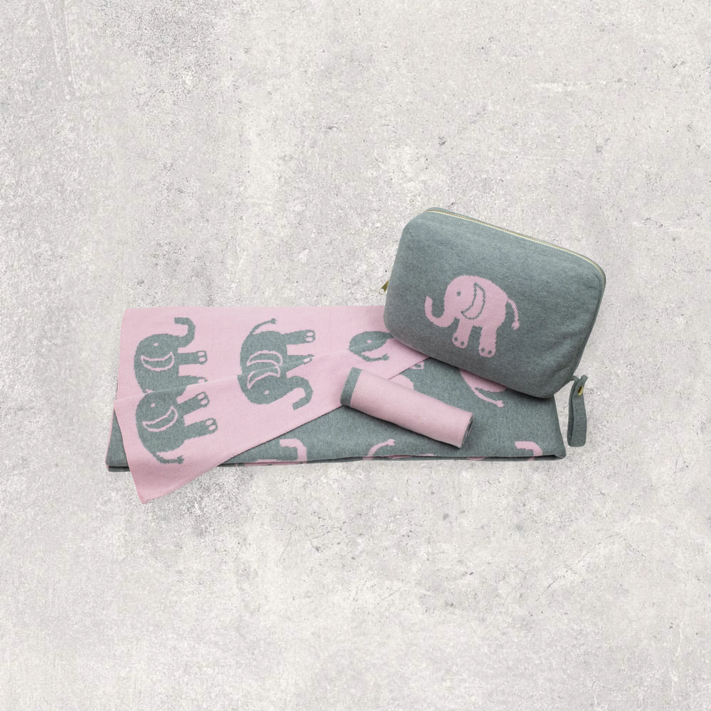 Pink/Grey Elephant Love Baby Blanket Set