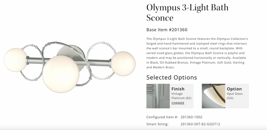 Olympus 3-Light Bath Sconce, Sterling/Opal