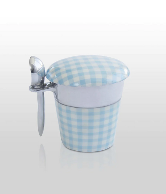 Gingham Pint Ice Cream Holder - Aqua