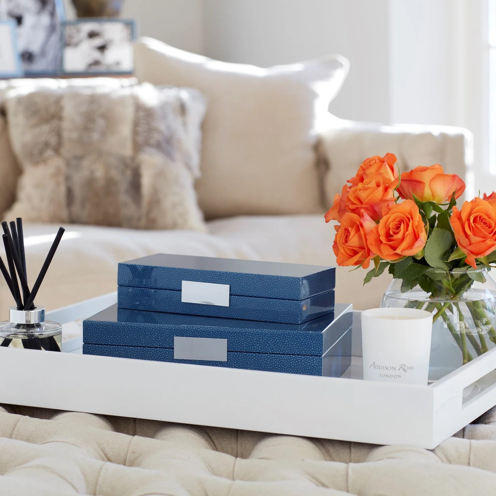 Large Blue Shagreen Lacquer Box with Silver - Thumbnail 2