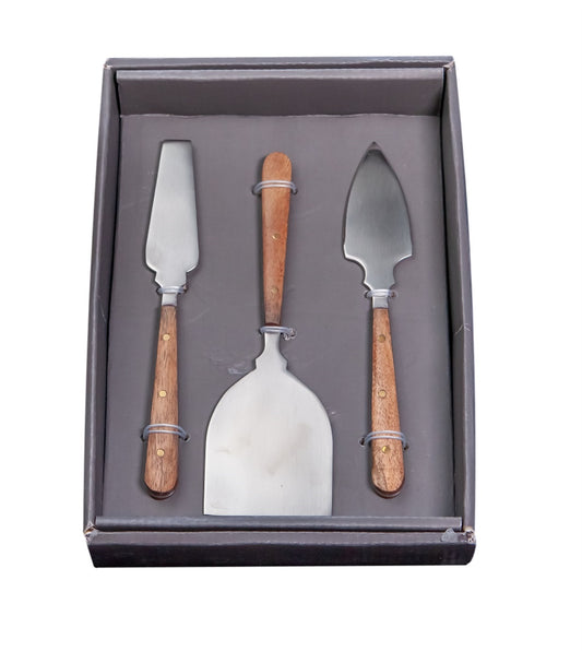 3pc Cheese Knife Set with Wood Handles