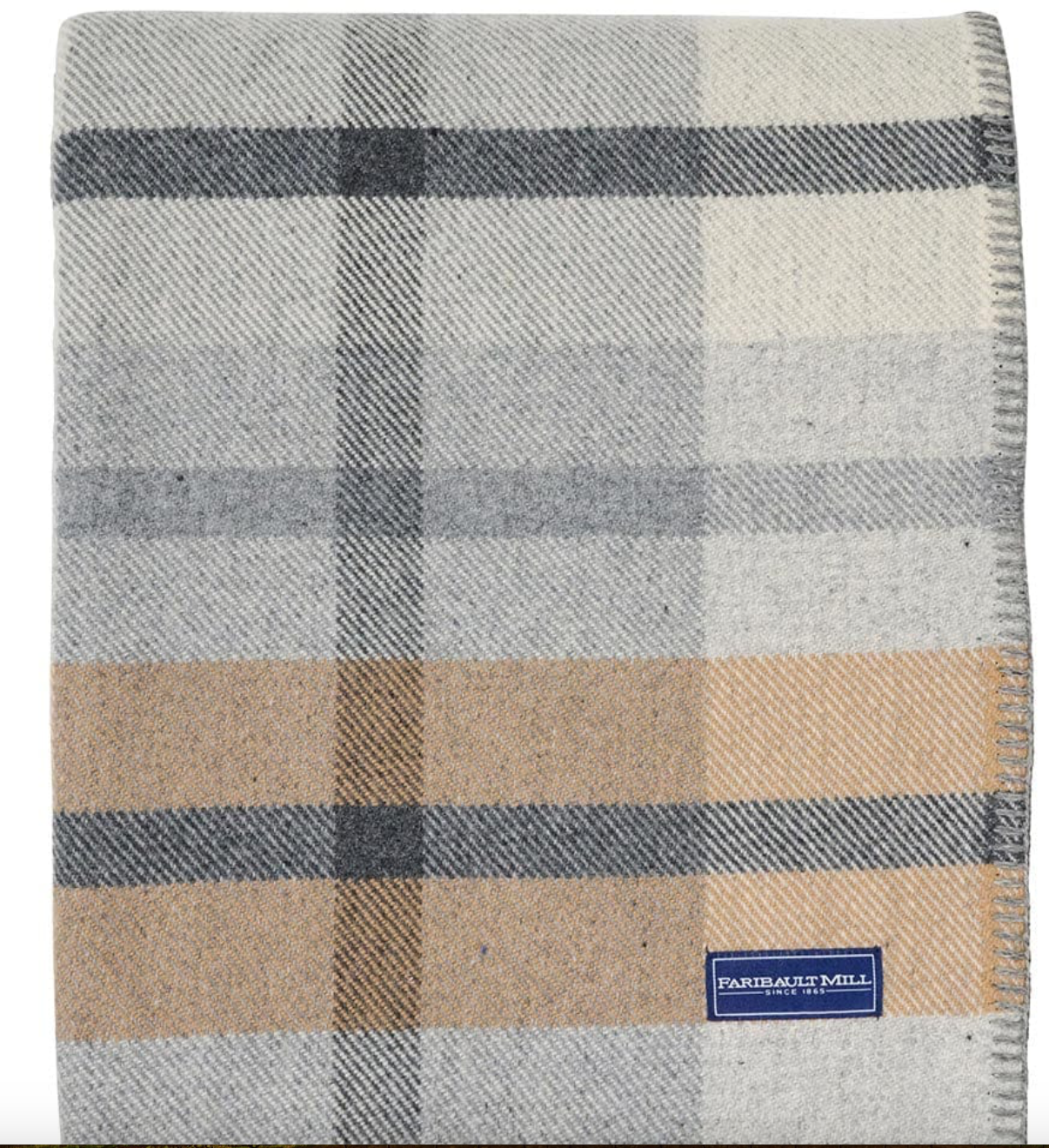 Northfield Plaid Wool Throw Blanket - Natural