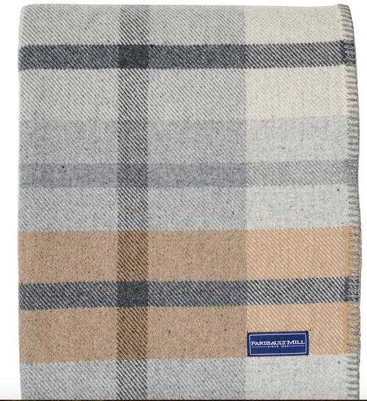 Northfield Plaid Wool Throw Blanket - Natural