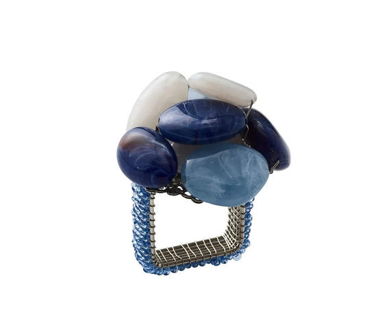 Sea Stone Napkin Ring, Navy, Set of 4