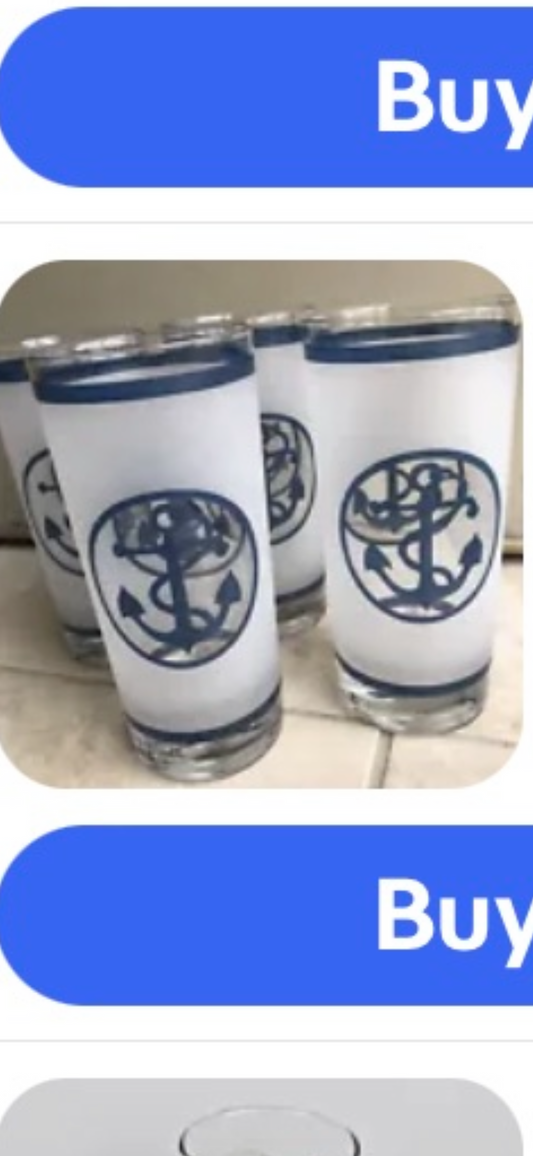 Vintage Georges Briard Blue Anchor Glasses, Set of 4