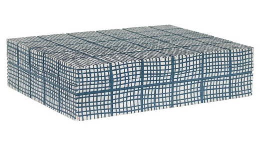 Abstract Grid Decorative Box - Blue and Ivory