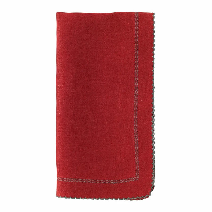 Picot Red/Evergreen 22" Napkin