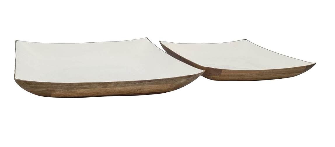 Enamel and Mangowood Square Bowl - Set of 2
