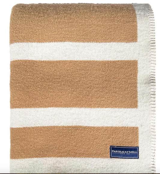 Reversible Framed Stripe Wool Throw - Tortilla Natural