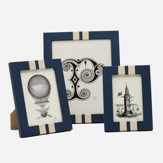 Blake Navy/Cream Frame 5 x 7 Full Grain Leather