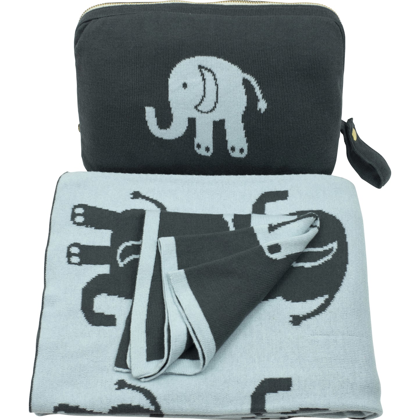 Blue Elephant Love Baby Blanket Set
