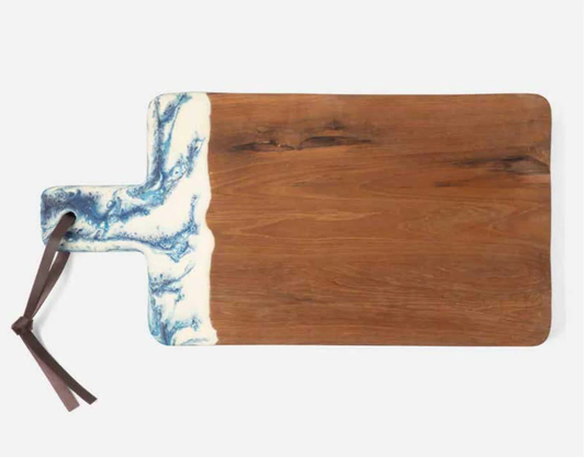 Austin Blue Swirled Resin Serving Board in Dark Green and Teak, 12 x 23.5