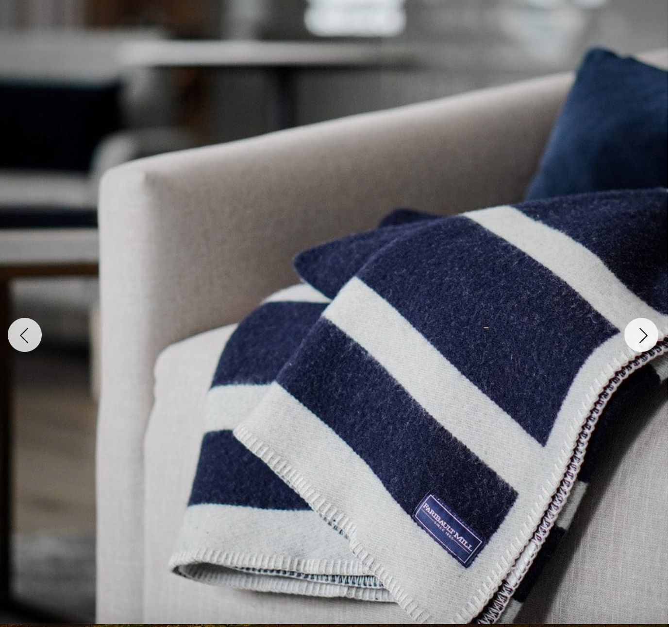 Reversible Framed Stripe Wool Throw - Navy Natural