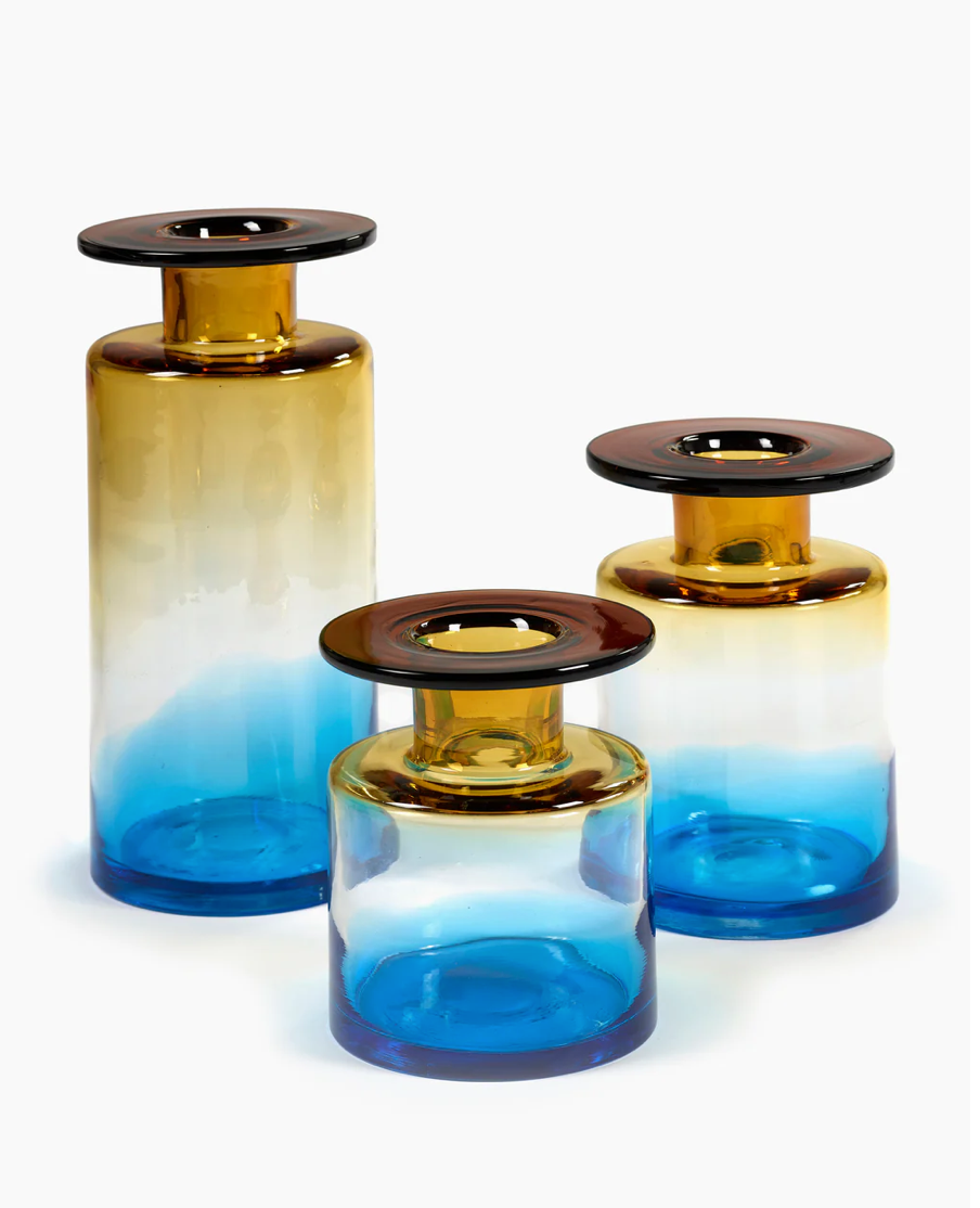 Wind & Fire Vase - Blue/Amber Medium