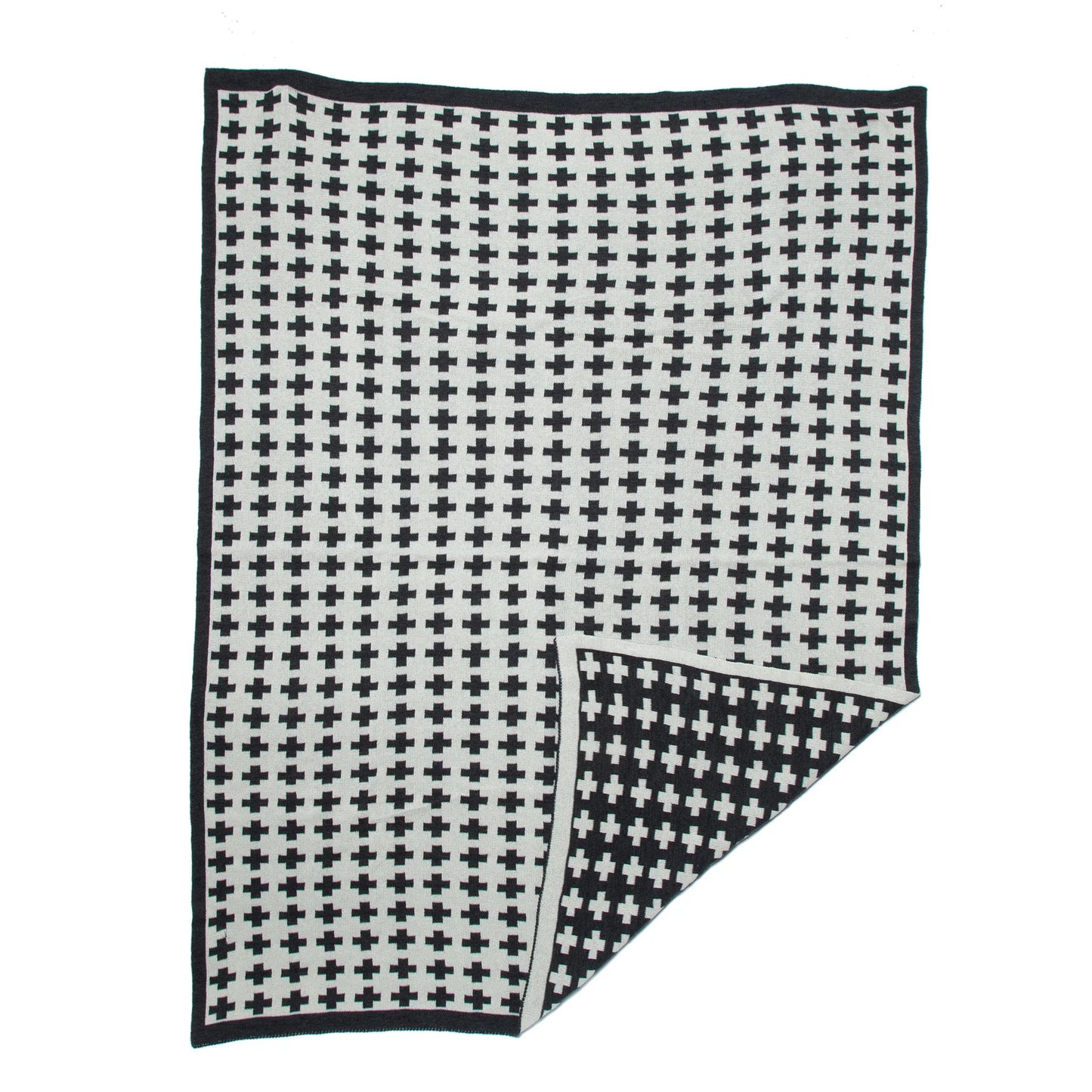Reversible Wool Small Cross Throw - Ivory/Pewter