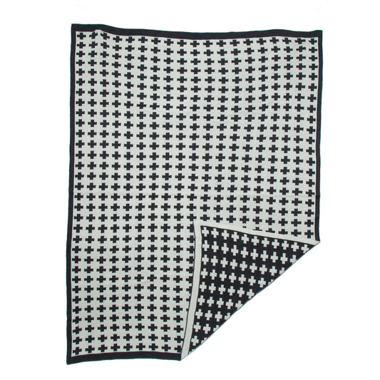 Reversible Wool Small Cross Throw - Ivory/Pewter