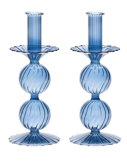 Bella Short Candle Holder in Cadet, Set of 2 in a Box