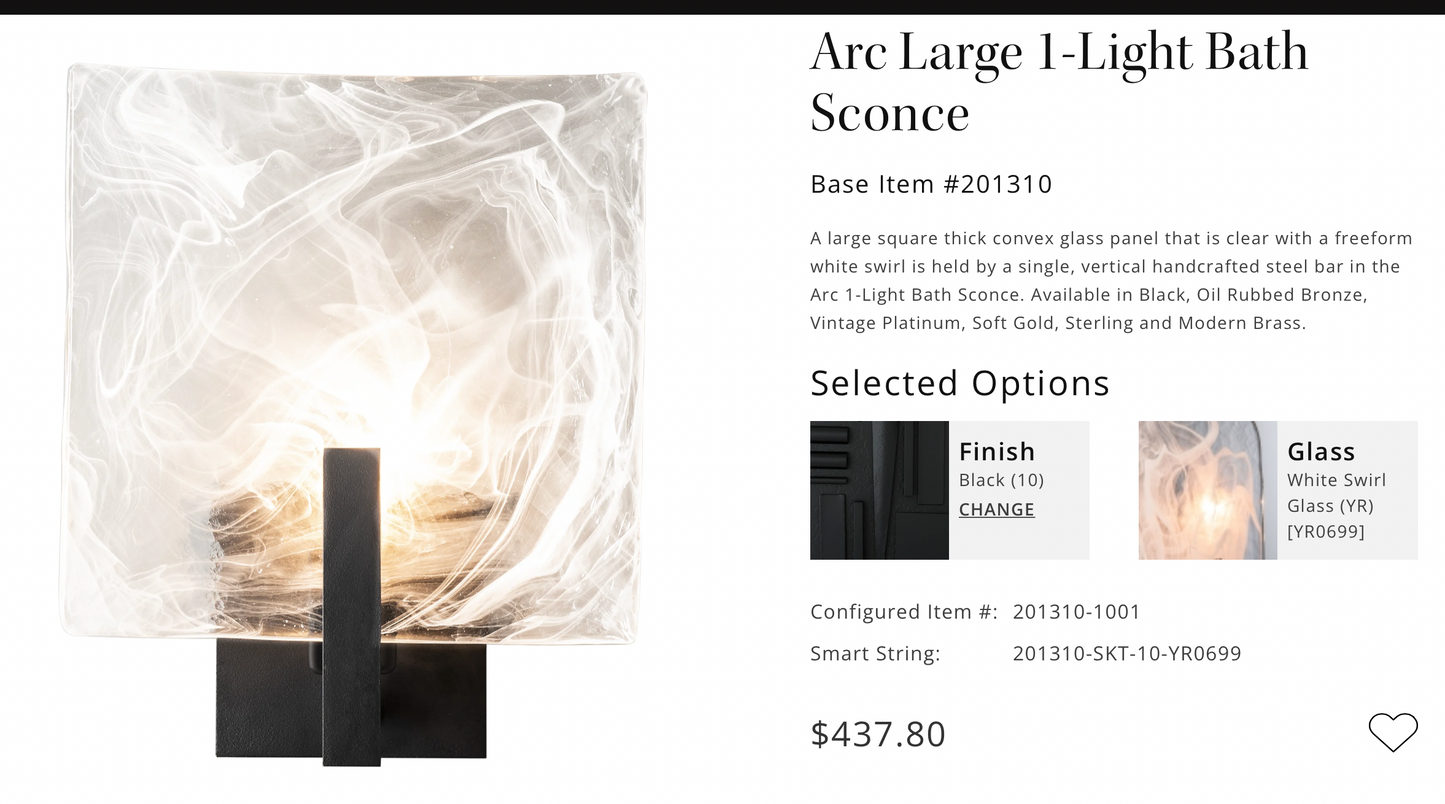 Arc Large 1-Light Bath Sconce, Black/White Swirl