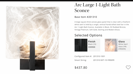 Arc Large 1-Light Bath Sconce, Black/White Swirl