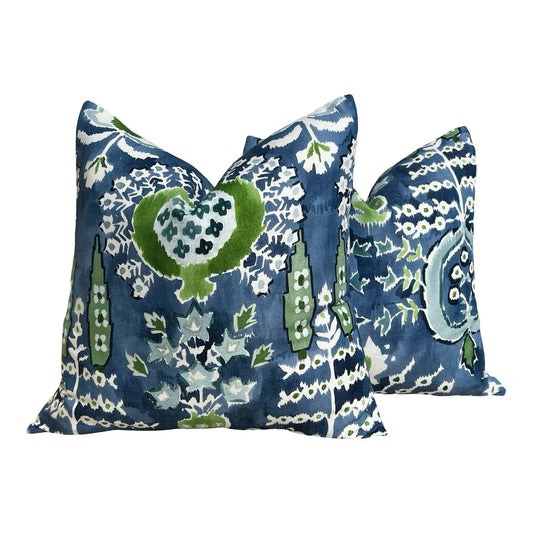Mendoza Suzani Blue and Green Pillow, 20" x 20"