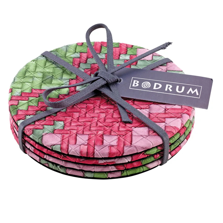 Nantucket Green/Pink Round Coasters S/4