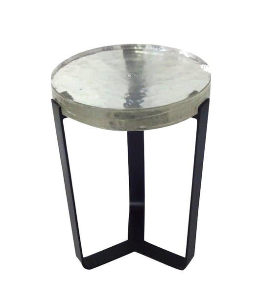 Round Glass Top Side Table w/Black Legs