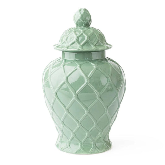 Green Textured Ginger Jar with Lid, Extra Large