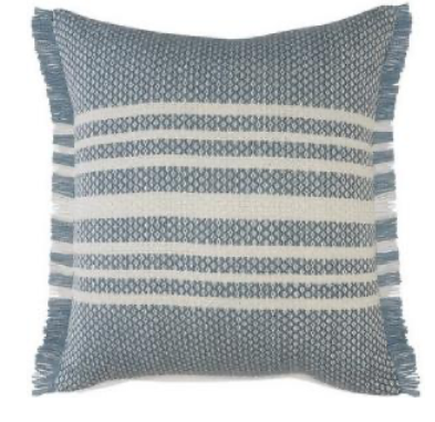 Blue Striped Indoor Pillow with Fringe 24"x24"
