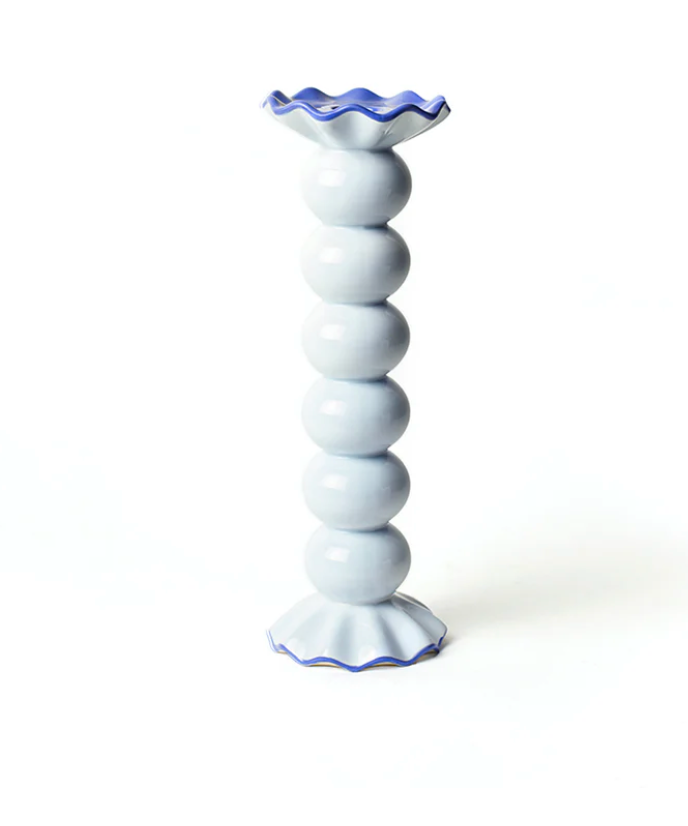 Smoke Large Ruffle Knobbed Candle Holder-set of 2