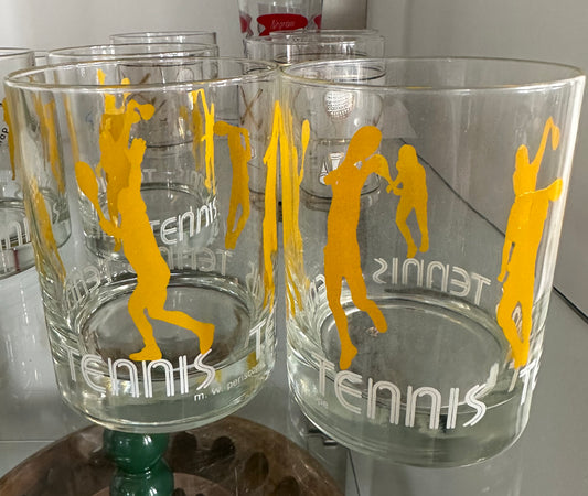 Vintage Yellow Tennis Glasses, Set of 4