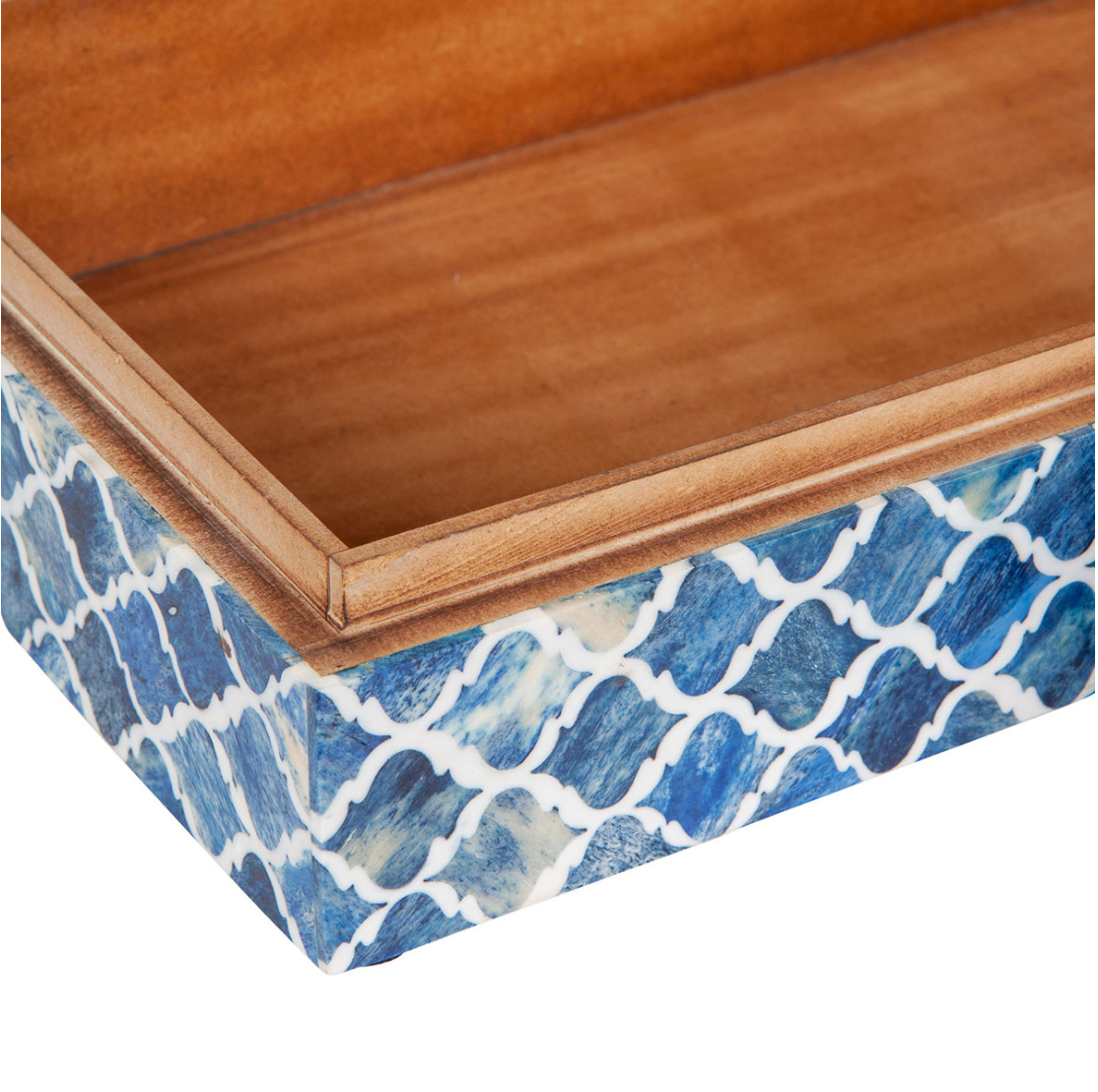 Rhea Wood and Bone Decorative Box, Blue