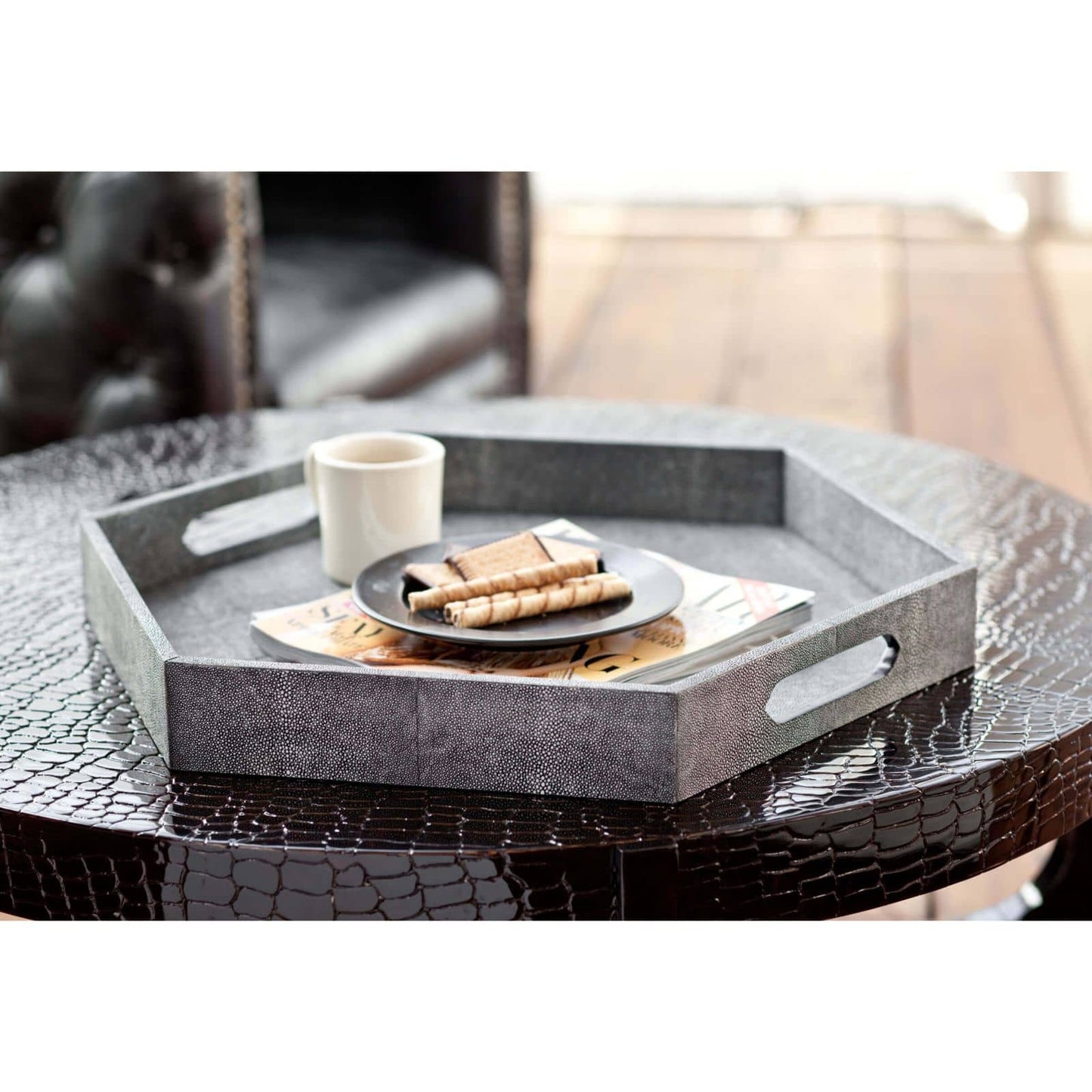 Shagreen Hex Tray / Charcoal