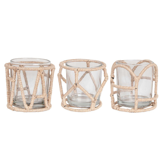 Amine Jute & Metal Votive Holders, Set of 6