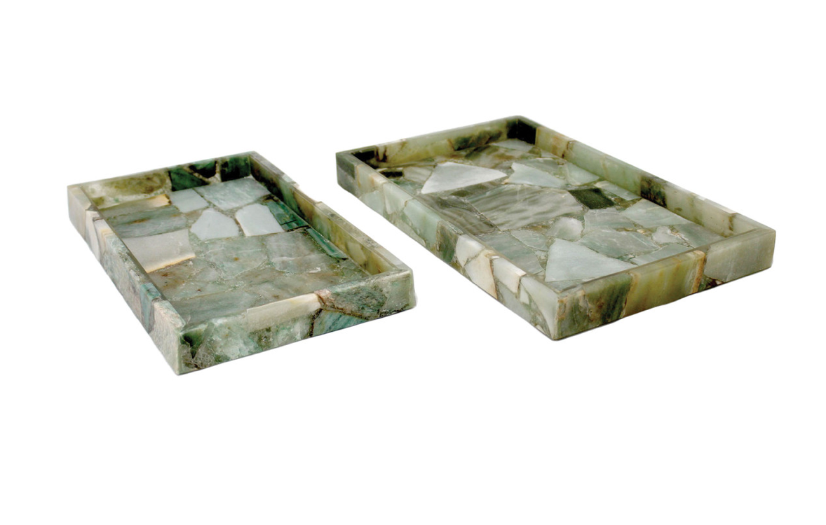 Rectangular Agate Trays - 2 Piece Set, Green
