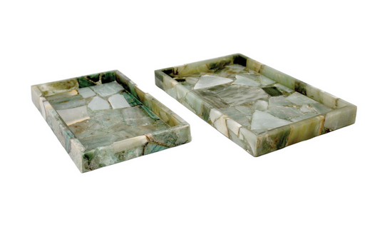 Rectangular Agate Trays - 2 Piece Set, Green