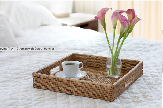 Square Serving Tray - Ottoman with Cutout Handles