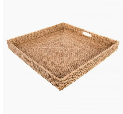 Square Serving Tray Ottoman, Honey Brown,24"x24"x3"